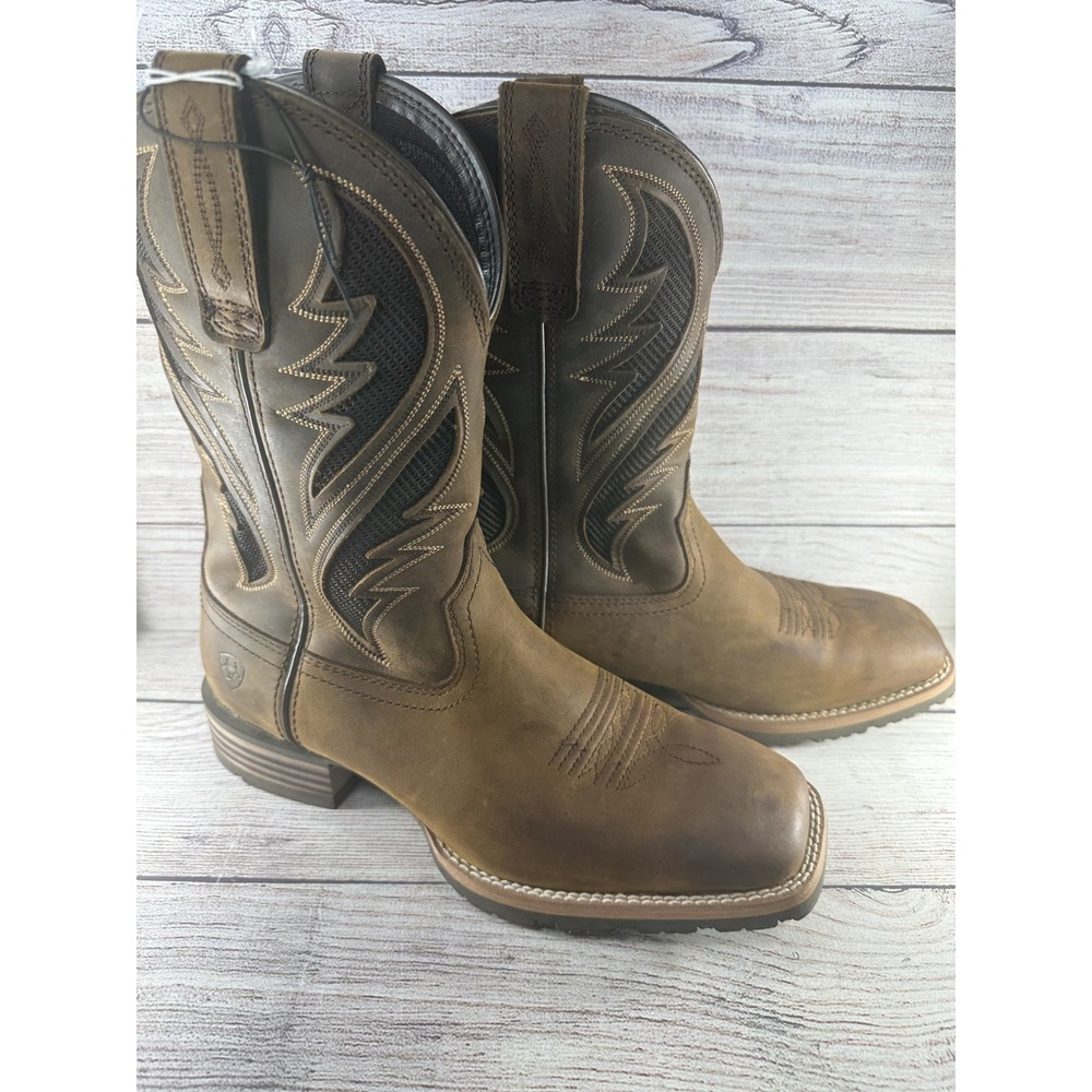 Ariat Men's Hybrid VentTEK Distressed Brown Western Boots Wide Square Toe 9.5 EE